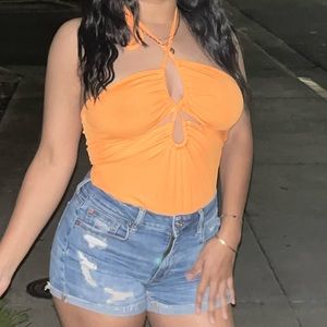 Orange halter bodysuit